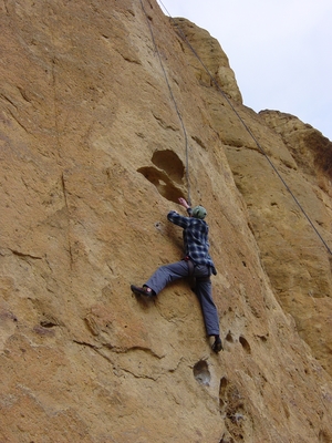 Dane Peterson top-roping Phone Call From Satan 5.9 - Smith Rock - Climbing Oregon