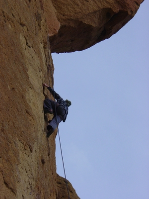 Dane Peterson hanging out on Phone Call from Satan - Smith Rock - Climbing Oregon