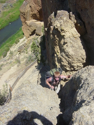 Dane Peterson lugging up Asterick Pass - Smith Rock - Hiking Oregon