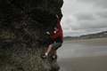 Jody O'Donnell bouldering on Canon Beach