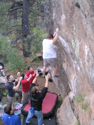 Jody ODonnell taking a spill off Captain America - Widgi Creek Bouldering