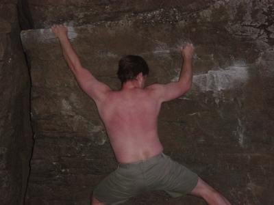 Jody O'Donnell traversing around at the Depot - Bouldering Oregon