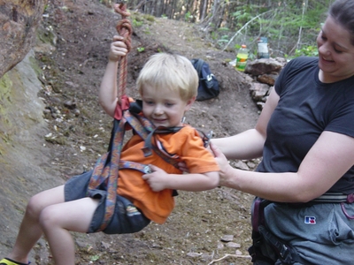 Tanis O'Donnell taking a swing at the South Honeycombs - Climbing Oregon