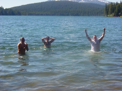 Matt Lokey, Joe Baker and Jay Gorsegnor freezing in Lake of the Woods - Klamath Falls