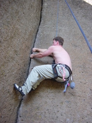 Jody O'Donnell on a lieback - Meadow Camp - Climbing Oregon