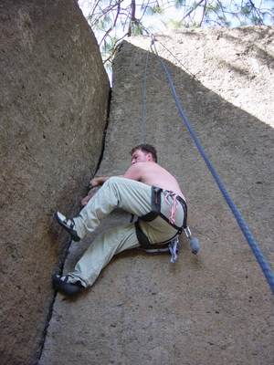 Jody O'Donnell climbing a long lieback - Meadow Camp - Climbing Oregon