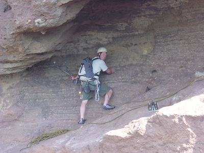 Jody O'Donnell being very cautious in the mouth cave of Monkey Face