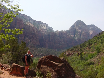 Linda O'Donnell looking down the Zion National Park Canyon