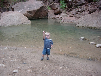 Tanis O'Donnell holding strong at the Temple of Sinawava - Hiking Utah