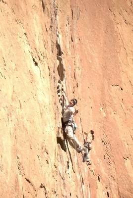 Eric climbing Five Gallon Buckets on the Zebra Wall - Morning Glory Wall - Smith Rock, Oregon