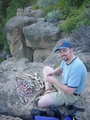 Joel Hass picking up the gear at Meadow Camp - Climbing Oregon
